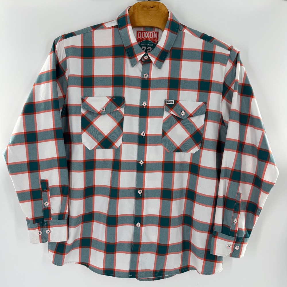 Dixxon Flannel Co Undefeated 72 50th Anniversary Plaid Shirt Mens 3X White Teal